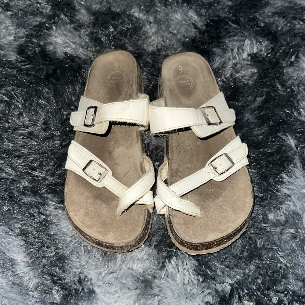 Gray and whites sandals
